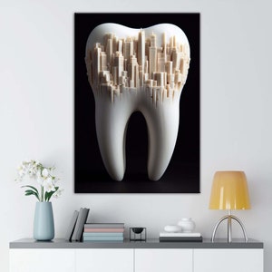 City Embroidered Tower Inside Tooth Abstract Dentist Art,Teeth, Tooth,Dentistry,Dental Canvas Wall  Art,Special Design Tooth Art