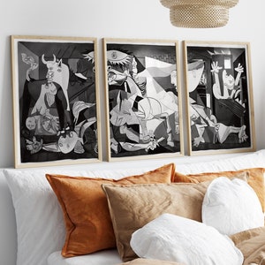 Conjunto de 3 impresiones del Guernica de Pablo Picasso, carteles de arte mural abstracto, obras de artistas populares, arte cubista surrealista contemporáneo, regalo de arte de galería