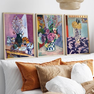 Juego de 3 carteles de jarrones florales de Henri Matisse, conjunto de impresiones de arte abstracto, decoración de pared moderna para el hogar, obra de arte colorida original, regalo