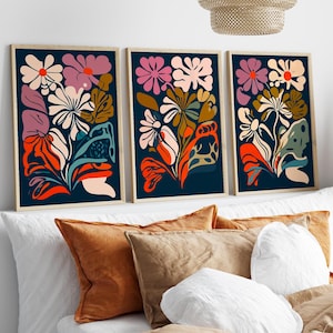 Set of 3 Abstract Flower Prints, Modern Floral Wall Art Poster, Contemporary Decor, Botanical Print, Nature Inspired Poster, Art Gift Idea