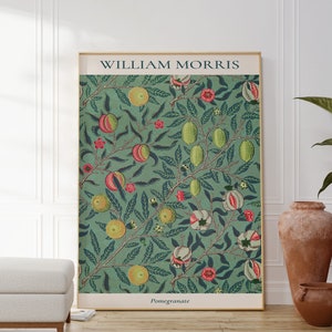 Impresión de granada de William Morris, póster artístico inspirado en la naturaleza verde, diseño de patrón de flores y frutas, arte textil, decoración de arte vintage, regalo