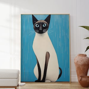 Siamese Cat Poster, Electric Animal Artwork, Cat Lovers Gift, Animal Wall Art, Contemporary Decor, Modern Print, Housewarming Home Art Decor