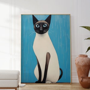Moderne elektrische Siamkatze Druck, saubere Katze Illustration Poster, Tier Liebhaber Geschenk, Katzen Dekor, Wohnzimmer Kunst hängen, Schlafzimmer Druck