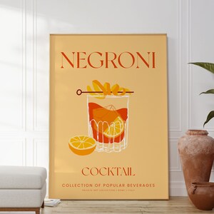 Negroni Cocktail Poster, Original Wall Art Decor, Bar Art Decoration, Modern Alcohol Poster, Fun Party Print For Her, Minimalist Clean Art