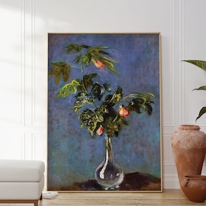 Póster de jarrón de flores de Claude Monet, decoración contemporánea moderna, impresión abstracta botánica, colores oscuros, arte de pared elegante, regalo para ella