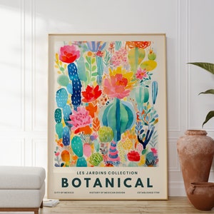 Bunter Kaktus Druck, Botanische Sammlung Poster, Moderne Blumen Illustration, Lebendige Kakteen Kunstwerk, Originale Geschenkidee, Mexikanische Kunst Dekor