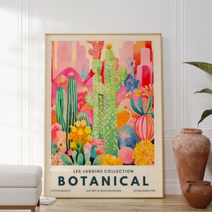 Modernes mexikanisches Kaktus-Plakat, bunter Blumendruck, helles lebendiges botanisches Kunstwerk, stilvolle mutige natürliche Kunst, Natur inspiriertes Geschenk für sie