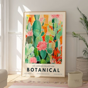 Les Jardin Botanische Sammlung Kaktus Druck, Grüne Natur Poster, Natürliche Blumenwüste Kunstwerk, Mexikanische Kakteen Kunstwerk, Buntes Dekor