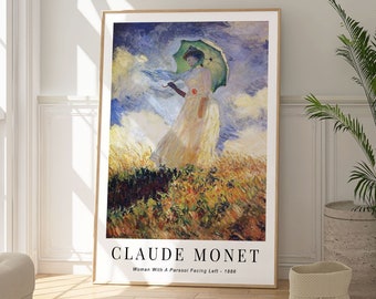 Claude Monet Woman with a Parasol Art Print, Impressionist Painting, Vintage Fine Art Poster