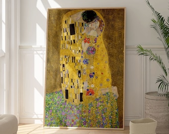 Gustav Klimt The Kiss Art Print, Gold Foil Wall, Fine Art Reproduction