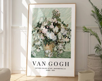 Vincent Van Gogh Roses Poster, Original Floral Print, Famous Artist, Colourful Botanical Artwork, Gallery Wall Gift For Her, Housewarming