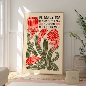 El Maestro Berühmter Kaktus Druck, Botanische mexikanische Kunst Poster, Florales grünes Kunstwerk, Beliebte Kakteen Dekoration, Haus Wandkunst, Geschenk für Kunstliebhaber