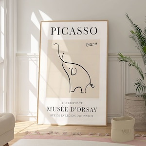 Impresión de El elefante de Pablo Picasso, póster de arte minimalista limpio, decoración de bellas artes, arte contemporáneo moderno, regalo para amantes del arte, decoración del dormitorio