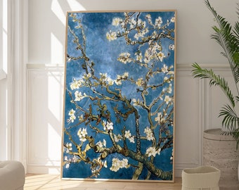 Van Gogh Almond Blossoms Print, Stylish Blue Floral Wall Art, Botanical Poster, Popular Artwork