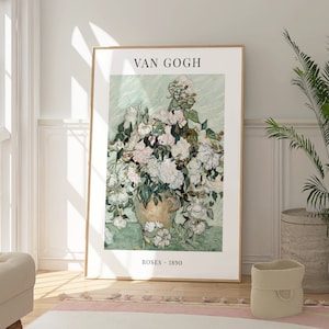 Póster de arte de rosas de Van Gogh, impresión de jarrón de flores, pintura de artista famoso, decoración de pared con flores botánicas, regalo de arte de galería para ella, arte de pared para el hogar