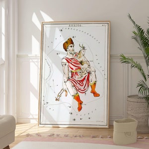 Auriga Sterne Karte Druck, Celestial Poster, Konstellations Kunstwerk, Astronomie Wand Kunst Dekor, Astrologie, Originale Geschenkidee, personalisierte Kunst