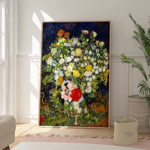 Impresión de ramo de flores en un jarrón de Van Gogh, póster floral abstracto, arte mural de impresionismo moderno, decoración de cocina, regalo de inauguración de la casa para ella