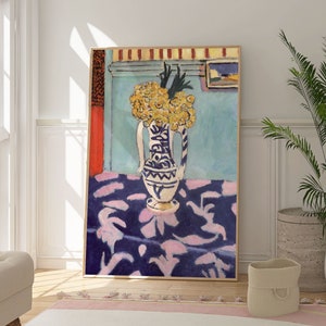 Henri Matisse La alfombra azul y rosa de los cucos, 1911, impresión, bodegón con jarrón de flores, decoración de galería de impresionismo moderno, póster de cocina