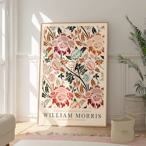 Poster William Morris Larkspur, impression de motifs floraux vintage, oeuvre d'art végétale botanique colorée, motif de papier peint, design textile, cadeau