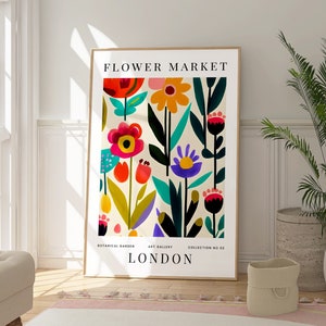 Flower Market London Art Poster, Minimalist Print, Botanical Clean Artwork, Floral Fine Art, Abstract Modern Decor, Gift For Her, Electric