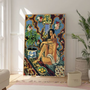 Henri Matisse Dekorative Figur auf einem Ornamentalen Hintergrund Druck, Orientalisches Buntes Poster, Berühmter Künstler Porträt, Moderne Abstrakte Kunst