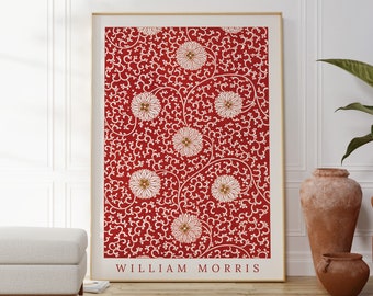 William Morris rode bloemenprint, vintage poster botanische kunst, patroonkunstwerk, behangontwerp, Victoriaans