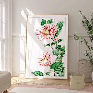 Vintage Japanese Camellia Flower Print, Botanical Vibrant Poster, Minimalist Natural Wall Art Decor, Nature Inspired Art, Floral Decor, Gift