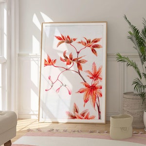 Impression murale japonaise en érable de Momiji, affiche inspirée de la nature, décoration botanique, oeuvre d'art naturelle élégante, cadeau pour elle, art floral élégant