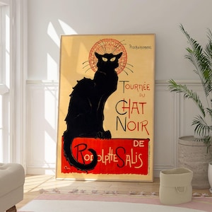 Cat Noir Print, Czarny kot francuski plakat, Vintage Animal Decor, Oryginalna sztuka ścienna, Wisząca w salonie, Dzieło sztuki w sypialni, Prezent dla miłośników zwierząt
