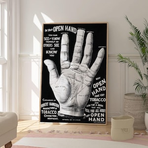 Poster artistico con cartomante a mano aperta, opera d'arte che predice il futuro, idea regalo originale, decorazione artistica da parete psichica, stampa artistica gitana, bianco e nero