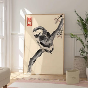 Cartel de arte del búho Hoji, impresión de pared japonesa vintage, decoración animal elegante, obras de arte minimalistas, arte natural limpio, inspirado en la naturaleza, regalo para ella