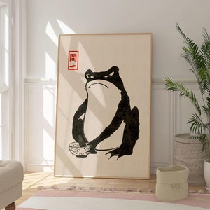 Matsumoto Hoji Grumpy Frog Print, zabawny japoński plakat artystyczny Toad, prezent na parapetówkę, minimalistyczne dzieło sztuki, prezent dla niej, popularny wydruk artystyczny