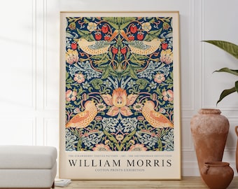 Impression de voleur de fraises William Morris, art botanique oiseau, décoration murale florale vintage