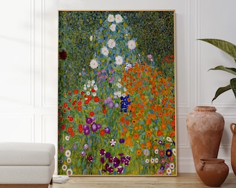 Gustav Klimt Flower Garden Print, Art Nouveau Botanical Wall Decor, Impressionism, Modern Floral Art