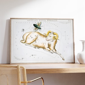 Aries Sternzeichen Sternzeichen Celestial Art Print, Konstellation Wand Kunst Poster, Sternenkarte Kunstwerk, Originales Astrologie Geschenk, personalisierte Kunst-Dekor