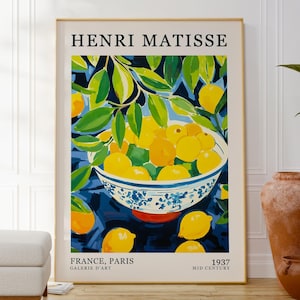 Henri Matisse Lemon Print, Kitchen Poster, Dining Room Wall Decor, Modern Home Art Print, Fruit Bowl Artwork, Housewarming Gift For Her Him