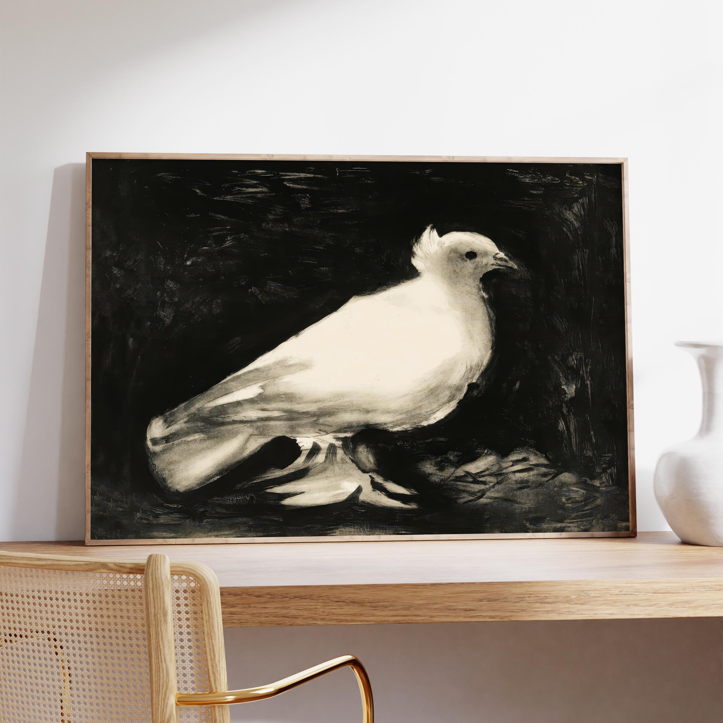 Pablo Picasso Dove Print, Famous Picasso Dove Poster, Black