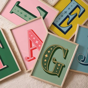 Colourful Letter Art, Custom Initial Wall Poster, Unique Gift For Her or Kids Room Decor, Nursery Wall Art, Fun Modern, Bold