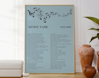 Customizable Song Lyric Art Print, Personalized Music Poster, Anniversary Gift, Wall Decor