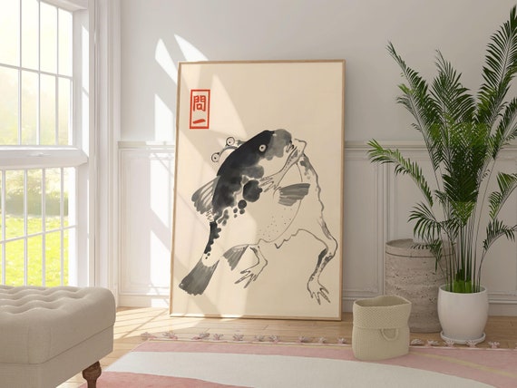 Matsumoto Hoji Frog and Fish Art Poster, Vintage Japanese Wall Art