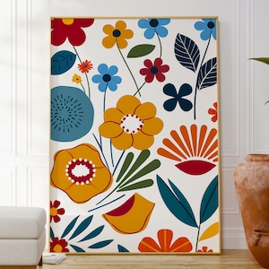 Ilustração de flores, pôster floral moderno, estampa botânica minimalista, arte inspirada na natureza, decoração simples e limpa para casa, presente para amantes de flores