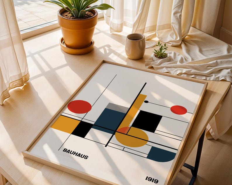 Minimalist Bauhaus Geometric Print, Abstract Fine Art Wall Poster for ...