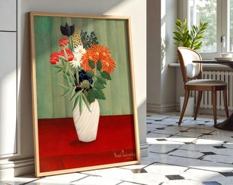 アンリ・ルソー「花瓶の花」アートプリント、ヴィンテージ花静物画