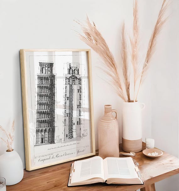 The Leaning Tower of Pisa Blueprint Poster, Tower of Pisa
