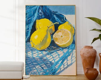 Modern Lemon Print, Contemporary Kitchen Poster, Housewarming Gift, Dining Wall Art Decor, Fruit Artwork, Citrus Still Life Painting
