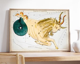 Vintage Capricorn Zodiac Print, Astrology Wall Art, Celestial Decor
