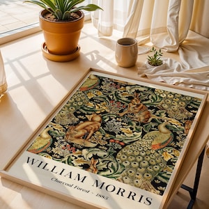 Impression d'art de forêt de charbon de bois de William Morris, décoration murale animal botanique vintage image 4