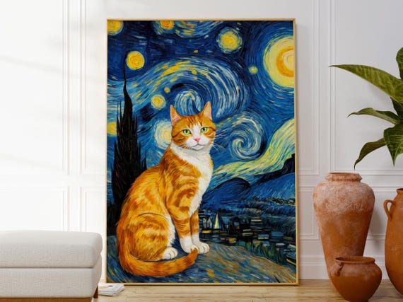 フィンセント・ファン・ゴッホの猫の星月夜プリント、ジンジャー