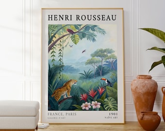 Henri Rousseau, Exotic African Landscape Art Print, Jungle Home