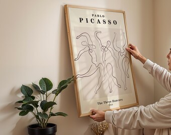 パブロ・ピカソ作「三人の踊り子」プリント、ミニマリスト美術、線画